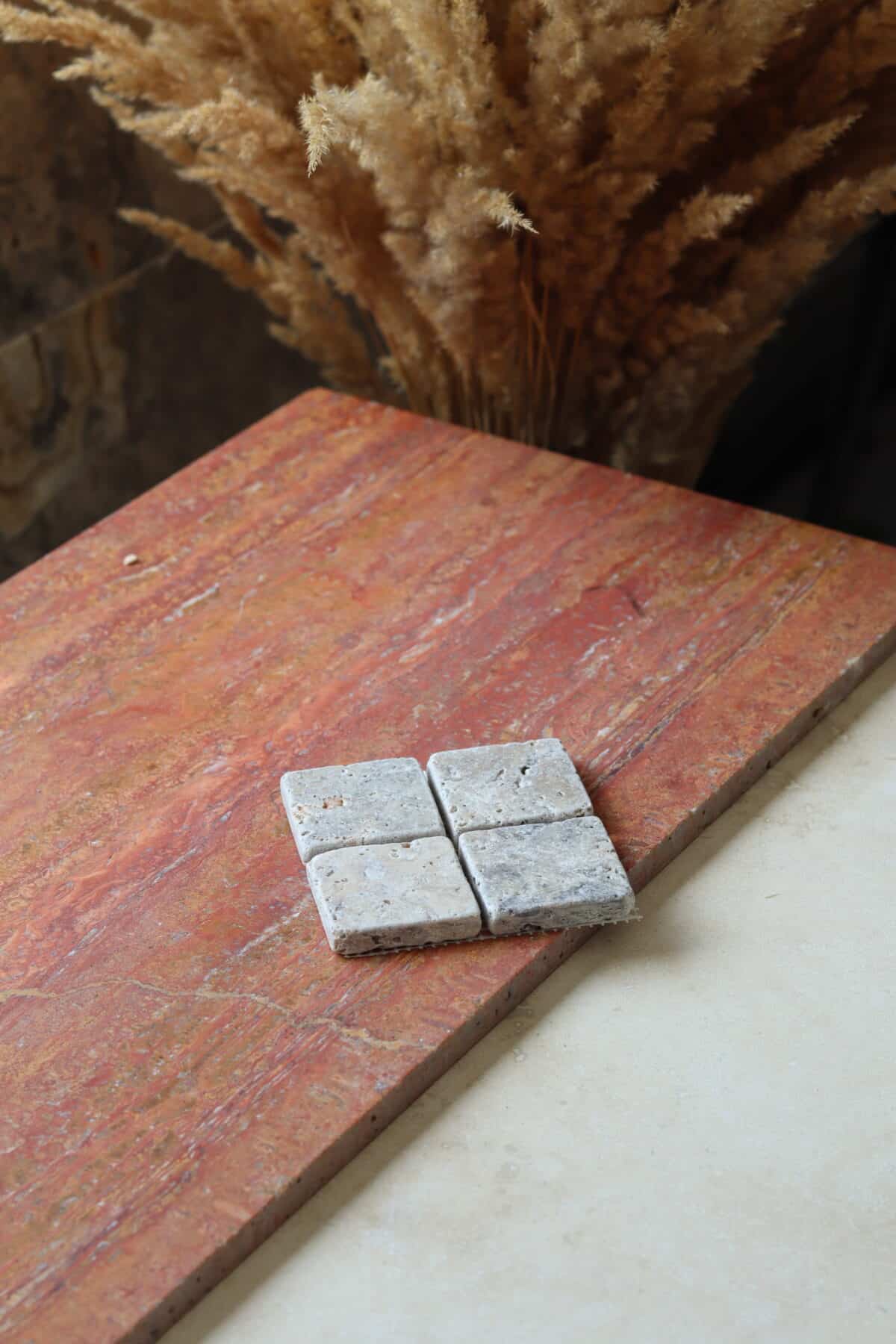 Próbki trawertyn Ash Mix mozaika z kostką 4,8cm, zdjęcie próbki
