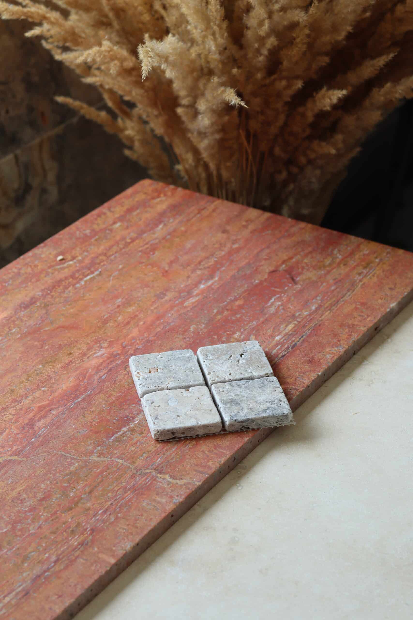 Próbki trawertyn Ash Mix mozaika z kostką 4,8cm, zdjęcie próbki