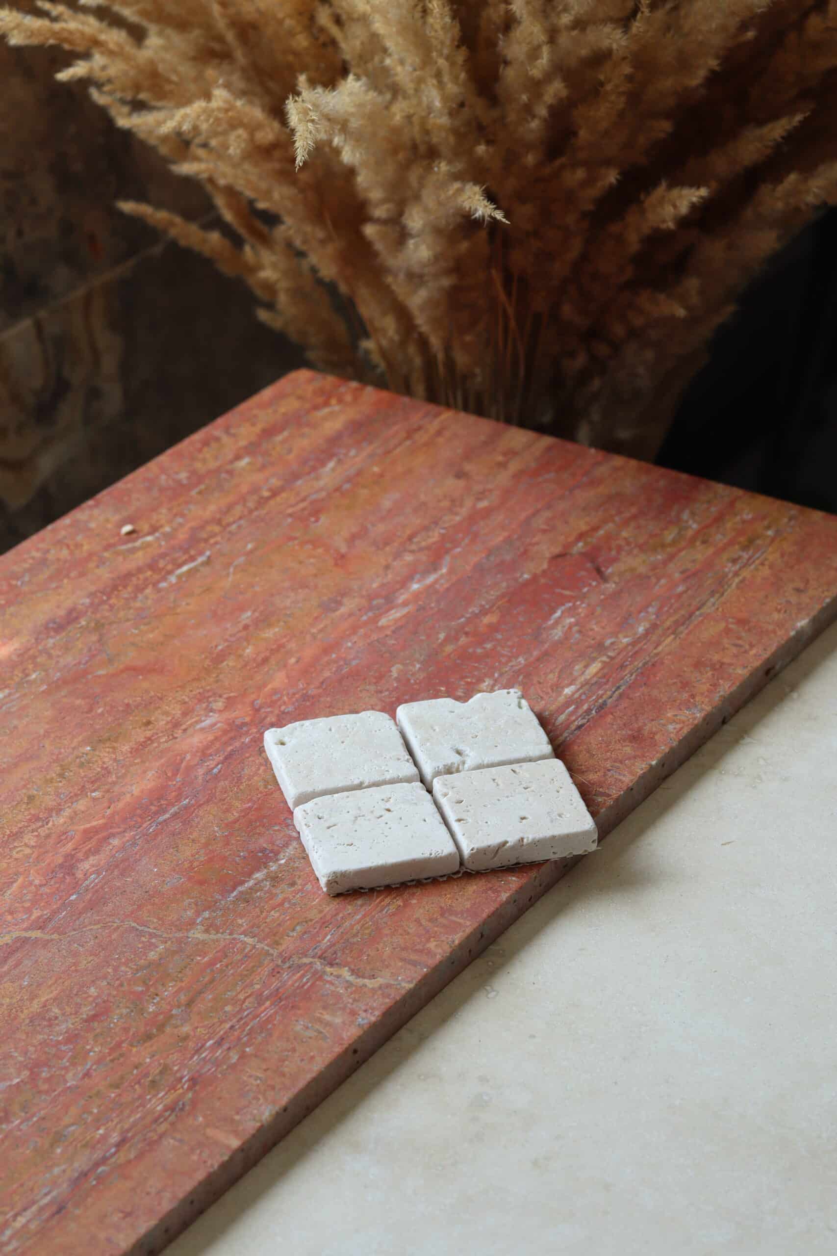 Próbki trawertyn Ivory Mix mozaika z kostką 4,8cm, zdjęcie próbki