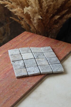 Próbki trawertyn Ash Mix mozaika z kostką 4,8cm, zdjęcie mozaiki