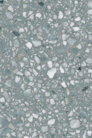 Zdjęcie płytki lastryko BARDIGLIO terrazzo w szarej tonacji z drobinkami w odcieniach bieli i błękitu, doskonałej do eleganckich przestrzeni mieszkalnych i użytkowych.