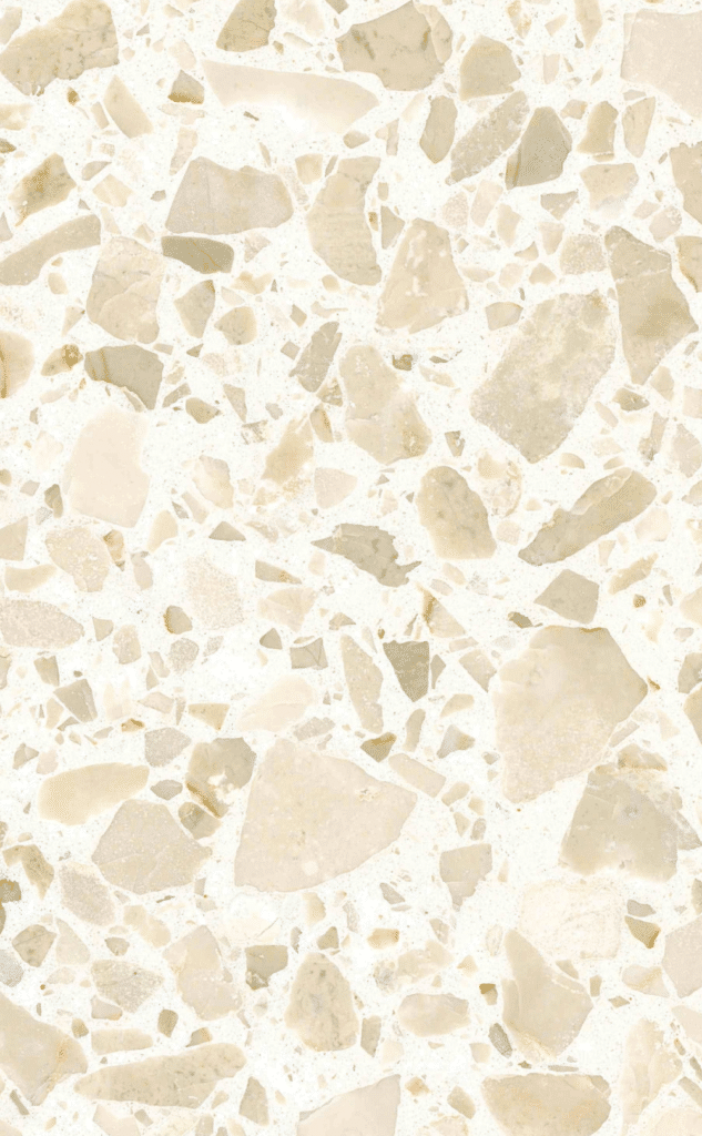 Zdjęcie lastryko płytek BOTTICINO 0/25 terrazzo w beżowej tonacji z wyrazistymi drobinkami w odcieniach bieli i kremu, doskonałych do eleganckich przestrzeni mieszkalnych i użytkowych.