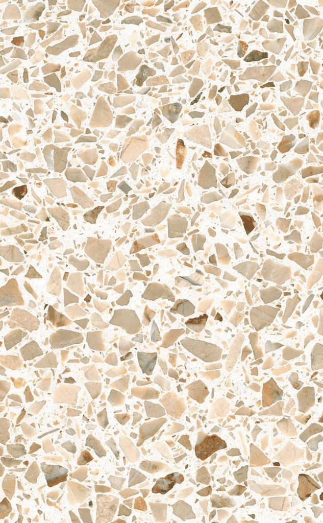 Zdjęcie lastryko płytek BA 0/7 terrazzo w beżowej tonacji z drobinkami w odcieniach kremu, brązu i bieli, doskonałych do eleganckich przestrzeni mieszkalnych i użytkowych.